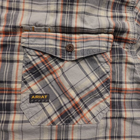 Ariat Rebar Built To Last Plaid Button-Up Shirt Men’s XL Gray Orange Workwear - Picture 2 of 10